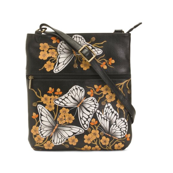 ANUSCHKA multi Leather Hand Painted Golden Butterfly Crossbody